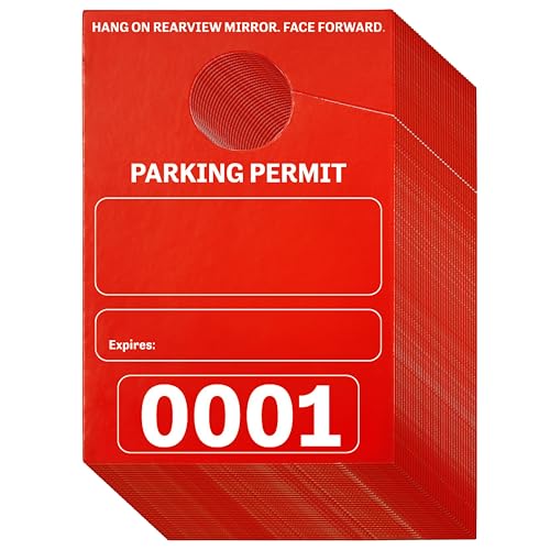 Juvale Parking Hang Tags - 100 Pack, Red Cardstock, 3.15 x 4.75 in. - Numbered 0001-0100 & Temporary Parking Permits for Car Mirrors