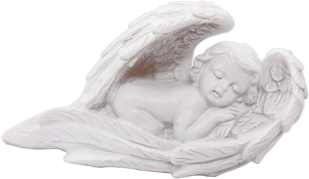 Sleeping Baby Angel Statue Cherub in Wings Feathers Statue Figurine Indoor Outdoor Guardian Home Garden Angel Sculpture Statuette Shelf Sitter Angel Collection Angel Wings Memorial Angel Statue