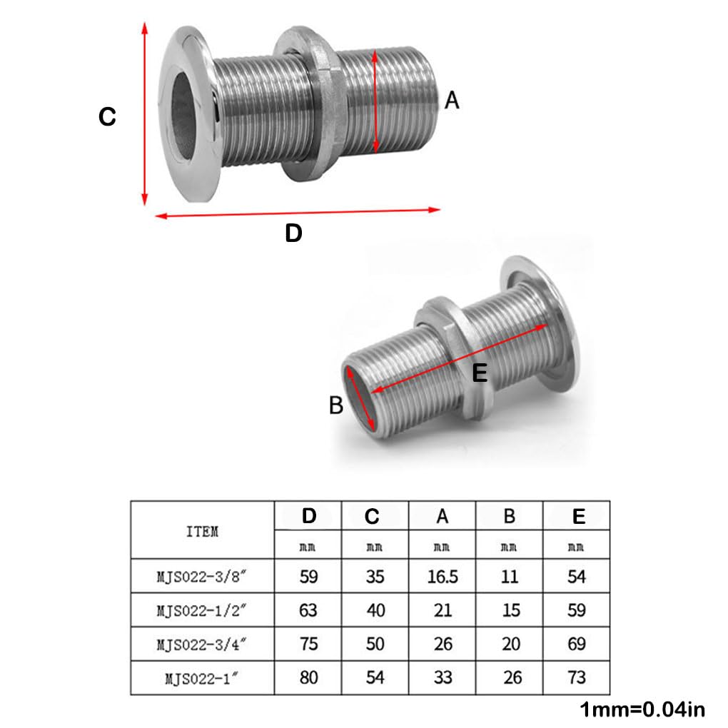Set di 3 raccordi idraulici di scarico per tubi di sfiato per barche, in acciaio inox, pregevole fattura, installazione pratica, multiuso, 2,5 cm e 2,5 cm