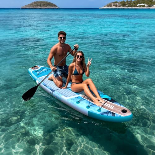 Image of Inflatable Stand Up Paddle Board Extra Wide SUP Board with Removable Fin with Premium SUP Paddle Board Accessories, Wide Stable Design, Non-Slip Comfort Deck for Youth & Adults
