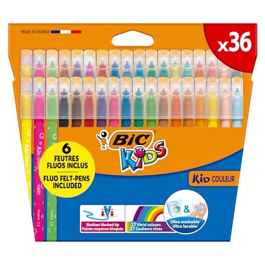 BIC Kids Kid Couleur Rotuladores para niños, Punta Media - Colores Surtidos, Estuche de 36 Unidades - rotuladores lavables ideal para actividades creativas en casa y colegio
