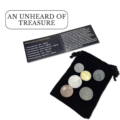 IMPACTO COLECCIONABLES WW2 World Currency - 6 Nazi Coins Issued from 1936/45 - Third Reich WW2 Memorabilia - Axis Velvet Bag Collection - Thumbnail 7