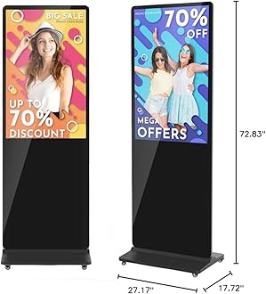 MWE 49 Inch Indoor Floor Standing Digital Signage Advertising Display Kiosk LCD Screen Commercial Totem Android System Vertical Poster with Auto Media Player