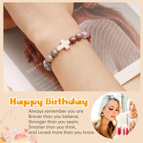 JSJOY Nature Stone Bracelet Birthday Gifts for Women Girls, Birthday Cross Bracelet Gifts for Age 6 to 80 Year Daughter Granddaughter Niece Mom Sister Christian Easter Gifts2