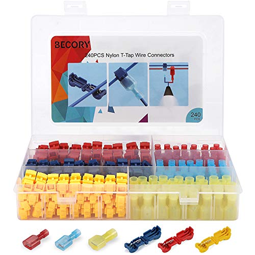 240pcs T-Tap Wire Connectors, Self-Stripping Quick Splice Wire Terminals, with Nylon Fully Insulated Male Spade Disconnect Kit - by Becory