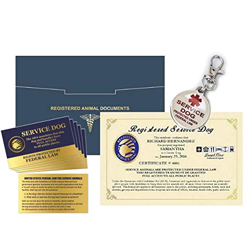 Official Registered Service Dog Certificate and Service Dog Tag - Customized Certificate - Duplicate Copy – Uncustomized Collar Tag – Five Service Dog Law Handout Cards
