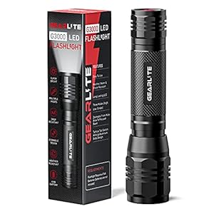 GEARLITE Lampe Torche Led Ultra Puissante, Tactique Lampe de Poche G3000 avec 3 Modes et de Longues Heures de Travail, Étanche IP65 LED Torche Zoomable pour le Camping, la Randonnée et les Enfants