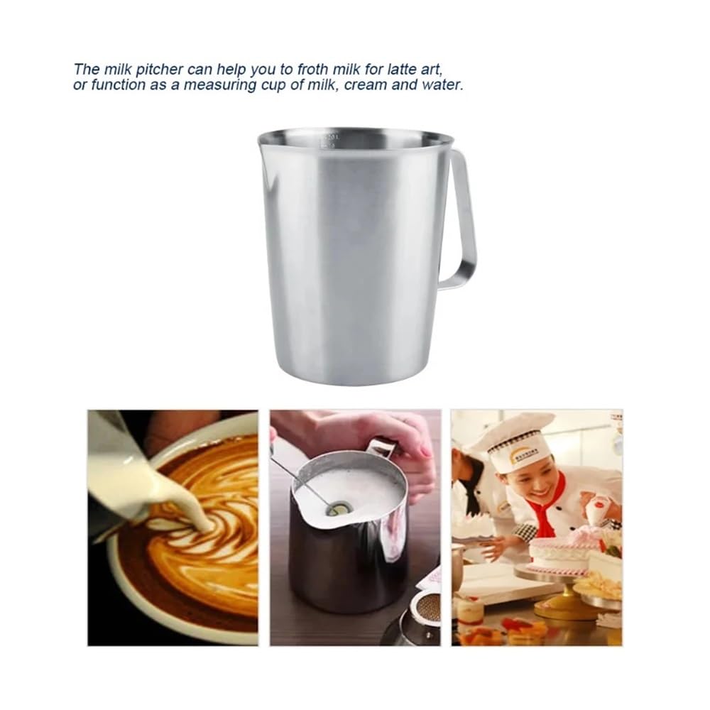 Taza medidora grande de acero inoxidable de 2000 ml, jarra de espuma de leche, jarra para café con leche, máquina de café, arte y café (1000 ml)
