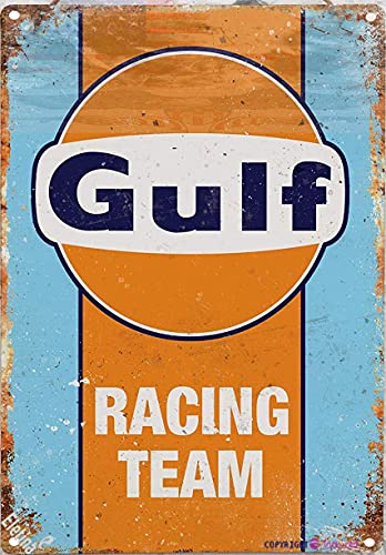 Eletina Plaque vintage en aluminium Gulf Racing - Réplique extérieure de la maison ou du bar - 20,3 x 30,5 cm