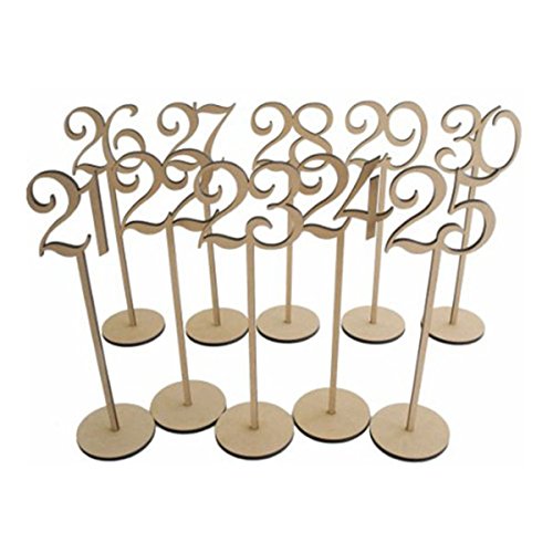 OULII Wooden Table Numbers with Holder Base for Wedding or Home Decoration, 21 to 30, Pack of 10