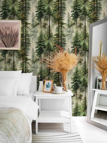HAOKHOME Forest Peel and Stick Wallpaper Tree Wall Paper Wood Removable for Bedroom Green Contact Paper 17.7in x 9.8ft