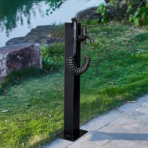 Columna de Agua Vertical de Acero Inoxidable para jardín Exterior, Soporte de Manguera Independiente Negro con Grifo y Pistola rociadora, Fuente Decorativa con dispensador de Agua (Altura: 9
