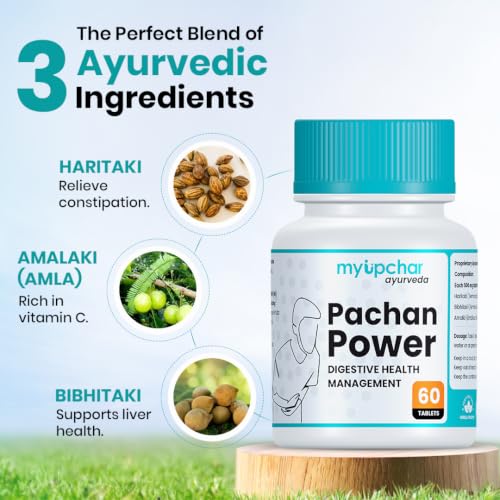 Image of MyUpchar Ayurveda Pachan Power - Digestive Tablets | Triphala Tablets with Amla, Haritaki & Bibhitaki | Relieves Constipation, Bloating, Gas, Indigestion & Other Digestive Discomfort | 60 Tablets | Pack of 1