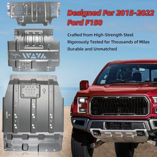 Image of High-strength Steel Full Skid Plate for Ford F150 2015-2022 | Heavy-Duty Underbody with Engine Front, Drivetrain Center & Rear Axle Protection - Reinforced Guards, Rustproof Defense, Easy Installation