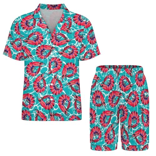 Shrimp Mens Pajama Set Short Sleeve 2 Piece Sleepwear Button Down Tops And Shorts Loungewear Outfits4