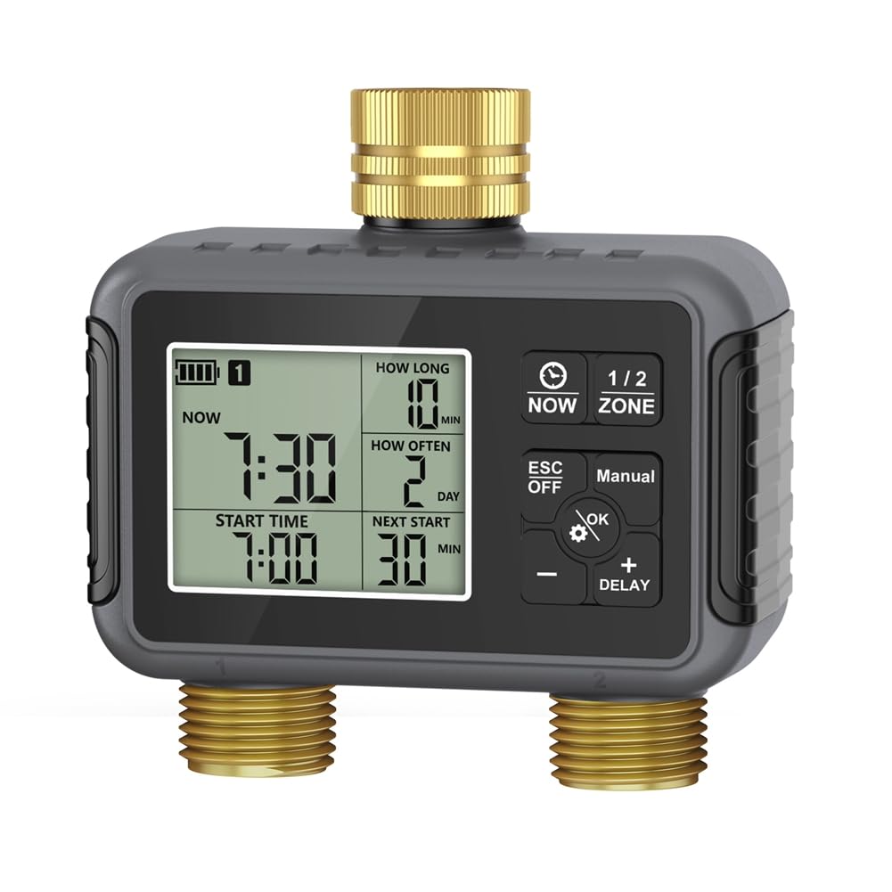 IJSDNVJNDX Garden Hose Sprinkler Timer 2-Zone Programmable Water-Saving Irrigation Controller IPX5 for Lawn Yard Drip Systems