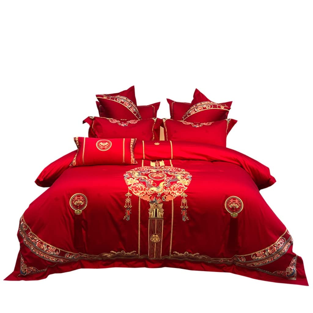 Hochzeits-Baumwoll-Bettwäsche, Heimtextilien-Bettwäsche, bunter Jacquard, vierteiliges Villa-Set, 220 x 240 cm (D 200 x 230 cm)