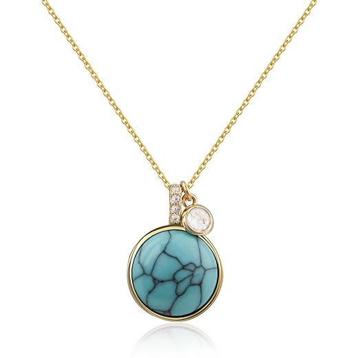 Zircon Round Turquoise Necklace for Women 14K Gold Necklace Pendant December Birthstone Handmade Necklaces Turquiose Jewelery for Women Trendy