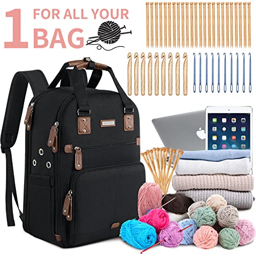 Crochet Bag, Knitting Bag Backpack And Totes Organizer With Usb Charging Port, Large Yarn Storage Tote Bag Yarn Holder Case For Carrying Projects, Knitting Needles, Crochet Hooks,Fits 15.6 Inch Laptop #TOP1