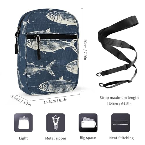 Satchel Tote Bag Messenger Bag White Fish Pattern Printed Mini Sling Bag Purse Suitable for Work Travel2