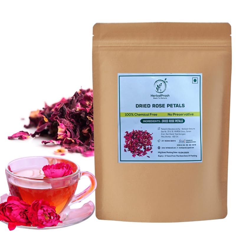 Image of HERBALPRASH Dried Rose Petals - 500g | Gulab Patti | Dry rose petal edible | For Hair, Skin &Tea | Sun Dried | Decoration for Jam, Food, Sweets, Chikki & Dry Fruit, Making Water, Tea