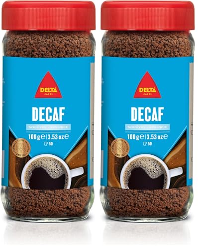 Delta Cafés Soluble Descafeinado Frasco - Café sin Cafeína - Notas Caramelo y Frutos Secos - Notas de Caramelo y Frutos Secos - 100 g (Paquete de 2)