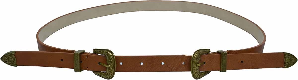 INC INTERNATIONAL CONCEPTS DOUBLE BUCKLE WESTERN Cognac Belt Medium