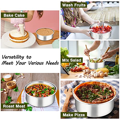 6 Inch Cake Pan (3-Inch Deep), P&P Chef Stainless Steel Round Baking Pan, For Birthday Wedding Christmas, Non Toxic & Heavy Duty, One-Piece Construction & Deep Side, Oven & Dishwasher Safe #TOP5