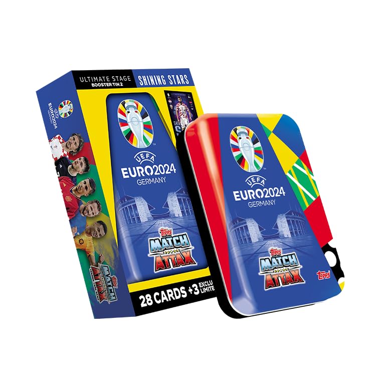 Official Euro 2024 Match Attax - Booster Tin - Shining Stars - contains 28 EURO 2024 Match Attax cards plus 3 exclusive Shining Stars Limited Edition cards!