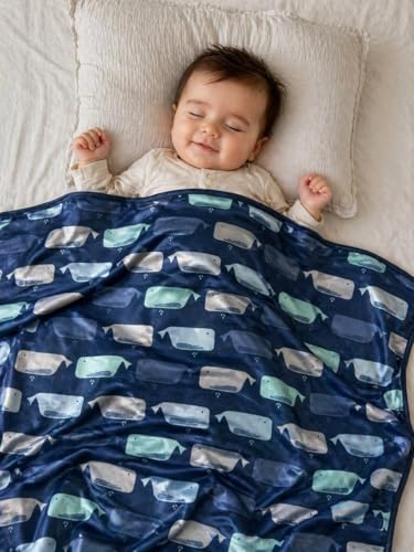 Image of THE LITTLE LOOKERS Soft Blanket for Babies | Ultra Soft, Breathable & Skin-Friendly | Safe & Chemical-Free | All-Season Use | Lightweight AC Blanket for 0-1 Years (Navy Blue)