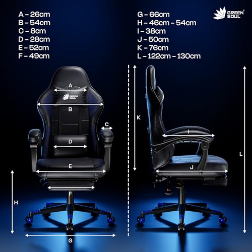 Image of Green Soul Blade Ergonomic Gaming Chair | Multi-Functional Computer Chair | Integrated Massager | ErgoSync Armrest | Retractable Footrest | 1 Year Warranty (Black Blue)