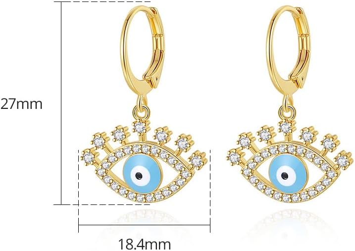 14K Gold Evil Eye Enamel Hoop and Drop Earrings with Moissanite for Women - Image 2
