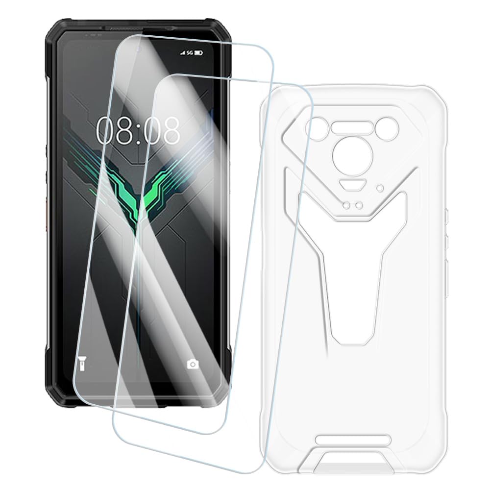 2 Pack Screen Protector + Case Compatible with Ulefone Armor 34 Pro+ (6.95 inch) Case Artistic Custom Printed Cover and Tempered Glass Film Anti-Scratch (Clear)