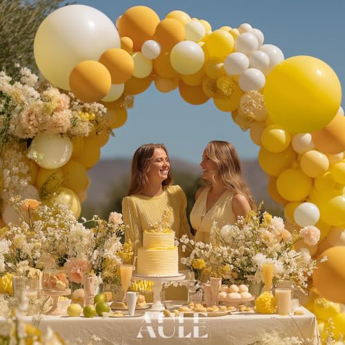 Image of AULE Balloon Arch Kit, Yellow /Mustard Yellow /White, 155Pcs | Macaron Yellow Balloons Garland for Sunflower Birthday Bee Graduation Anniversary Gender Reveal Shower Theme Party Decoration