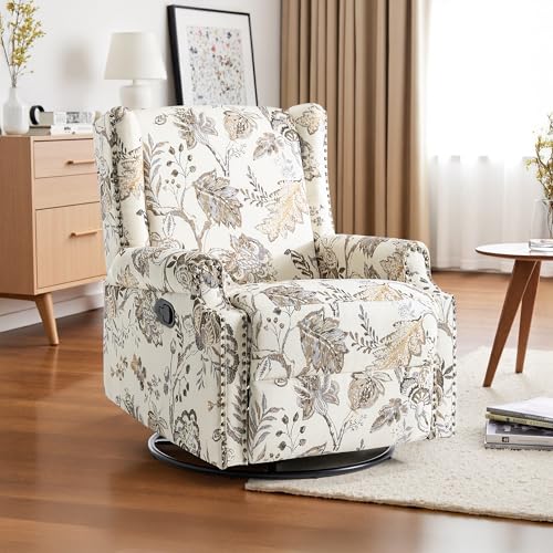 Sillón reclinable giratorio tela beige miniatura 1