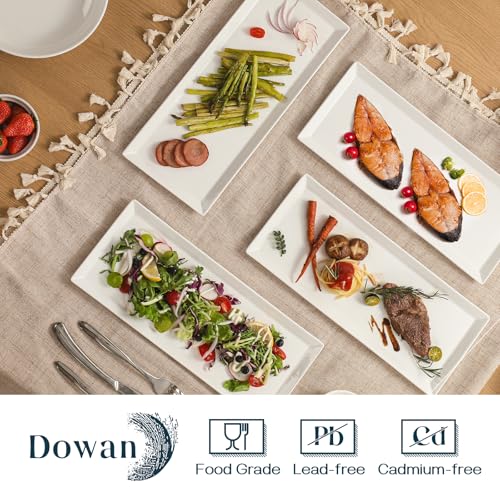 DOWAN Large Serving Platter, 14.5"/36.8cm White Rectangle Dinner Plates Porcelain, Suitable for Appetizers, Meat, Dessert, Pasta, Buffets, Party, Dishwasher & Microwave Safe, Set of 4, Soft White - Image 2