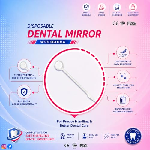 Image of Skyloc Dentec Dental Mirror Kit Set of 100 | Disposable Dental Examination Mirror Kit | Single-Use Dental Mirror for Oral Checkups, Clinics, Hospitals & Dental Practices