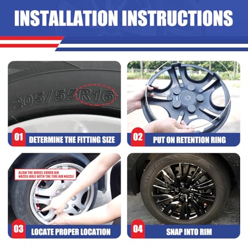 I1MOTOR 16\" Hubcaps Wheel Rim Cover Replacement Compatible with 2012-2014 Toyota Camry (Included for Toyota Camry Hybrid 2012-2014), 16 Inch Hub Caps Set of 4, ABS & PP Material, (Black Lacquer)