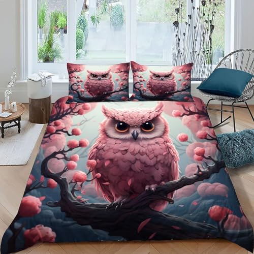 Housse de couette king size infroissable imprimé hibou pour lit double 220x240cm - 2