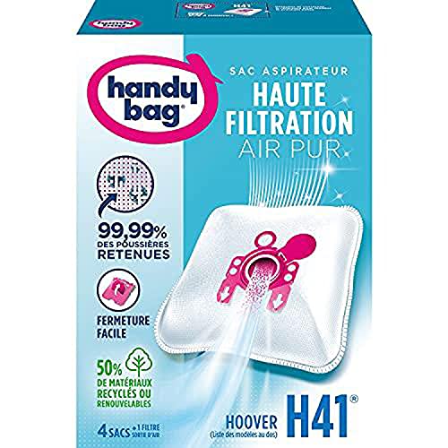 Melitta Handy Bag - H41 - 4 Sacs Aspirateurs, pour Aspirateurs Hoover, Fermeture Hermétique, Filtre Anti-Allergène, Filtre Moteur