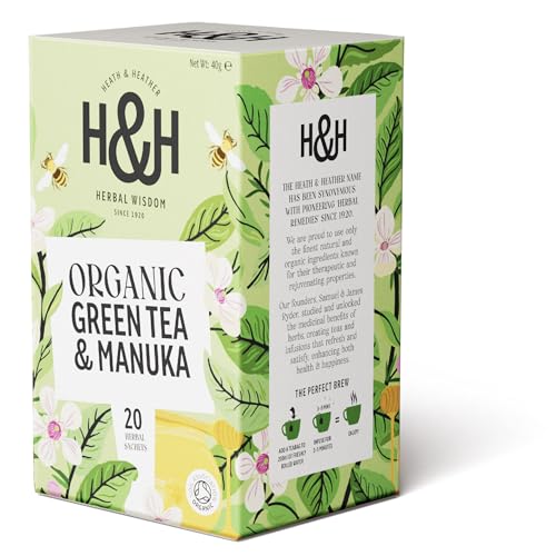 Heath & Heather - Organic Green Tea with Manuka Honey • Delicate Antioxidant-Rich Blend with a Touch of Sweetness • Natural Wellness Support • Vegan • 20 Tea Bags