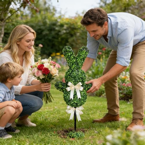 Topiario de madera verde de 90 cm con estaca para decoración de jardín 4