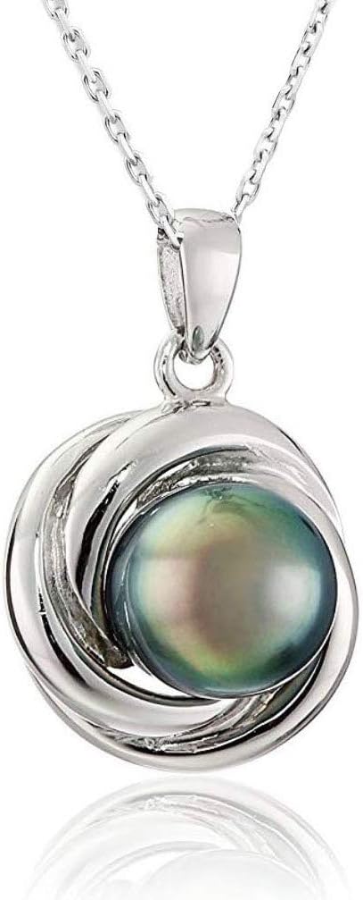 CHAULRI Love Knot Tahitian Black Pearl Pendant Necklace 18K Gold Plated 925 Sterling Silver- Birthday Anniversary Jewelry Gifts for Women Wife Mom Daughter