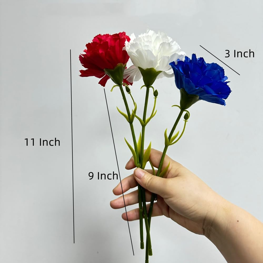Rikyo 11 Inch Bouquets 10 Stem Red Carnations,Outdoor UV Resistant No Fade Artificial Flower,Mini Carnation Silk Petals Fake Flowers Forever Plants for Photo Props Home Party and Wedding Decor - Image 2