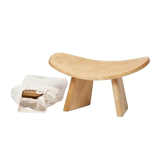 Meditation Bench IKUKO Original, Portable Version with Bag, Locally Handmade Wooden Kneeling Ergonomic Seiza Seat, Prana Yoga - 2 Colors, 3 Height Sizes