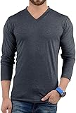 URBAN CREST Plain Long Sleeve Shirt Men - Soft Comfortable V Neck Full Sleeves Fashion Tees for Men- Charcoal Grey - V Neck Long Sleeves Men-[40001056]- XX-Large