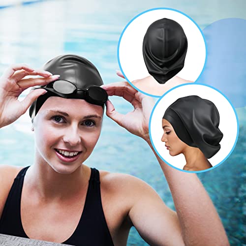 12.6 X 11.42 Inch Silicone Swim Cap For Women Men Extra Large Swimming Cap Waterproof Bathing Cap Swim Hat With Ear Plug And Nose Clip For Long Hair Braids Dreadlocks Extensions, Black And L Size #TOP5