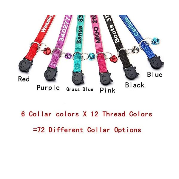 Cat collar,personalized embroidered nylon cat id collars with bell - custom text with pet name and phone number … - image 6