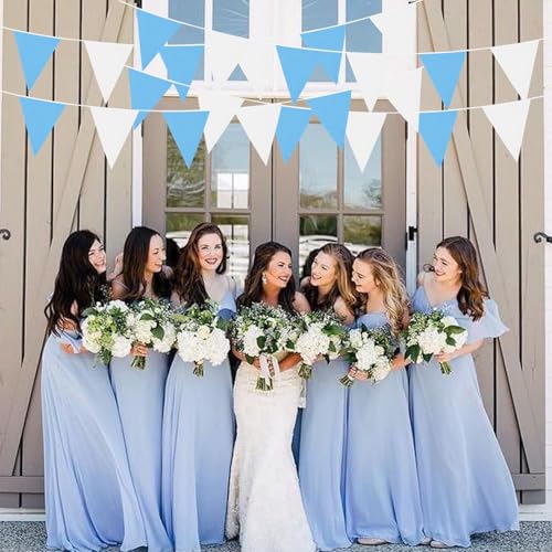 Image of Zwiebeco 39Ft Blue White Fabric Bunting Banner Triangle Flags Party Hanging Cotton Garland Pennant for Summer Pool Seaside Beach Birthday Wedding Baby Shower Outdoor Garden Decorations 42PCS