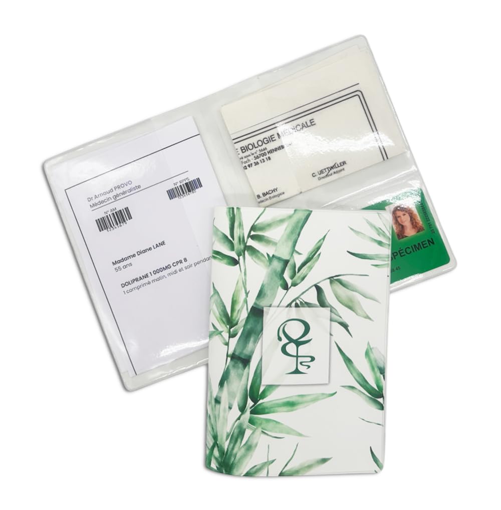 nemau - Pochette Garde Ordonnance - Gomme Expansée - Fabriqué en France - Étui pour Ordonnance, Feuilles de Soins, Carte Vitale, Carte Mutuelle, Carte d’Assurance Santé - Modèle Bambou